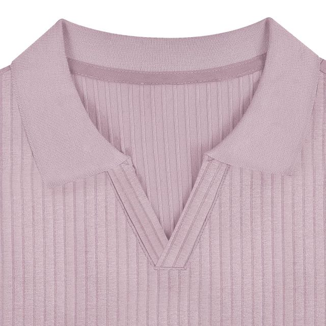 Ribbed Knit Short Sleeve Casual Polo Shirt Solid Collared V Neck Stretch Slim Fit Golf T Shirt