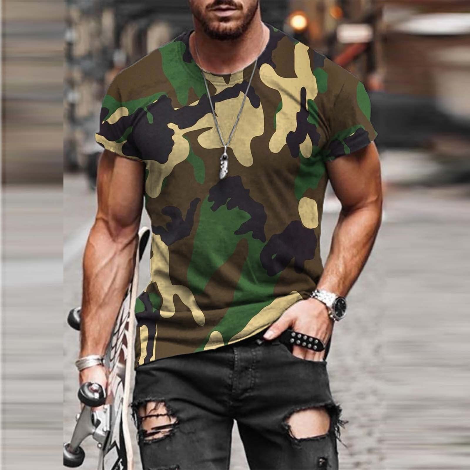 Men's Sports Camo Short Sleeve Print T-Shirt 3D Graffiti Camouflage Digital Print T-Shirt