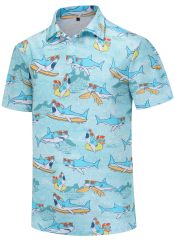 Funny Golf Shirt for Men Dry Fit Short Sleeve Print Men's Shark Golf Polo Shirt