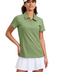 Women's Polo Shirt Short Sleeve with Zip Up Quick Dry Stretch Tennis Golf Collared Polo Shirt