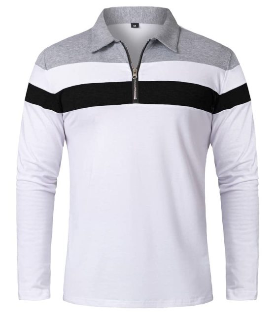 Long Sleeve Polo Shirt 1_4 Zip Casual Slim Fit Lapel Neck Basic Designed Shirt