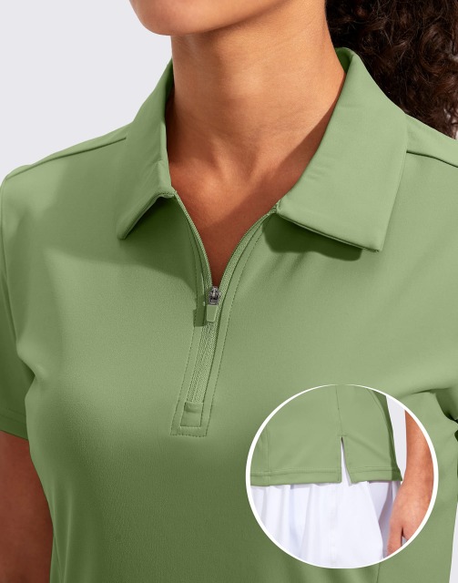 Women's Polo Shirt Short Sleeve with Zip Up Quick Dry Stretch Tennis Golf Collared Polo Shirt