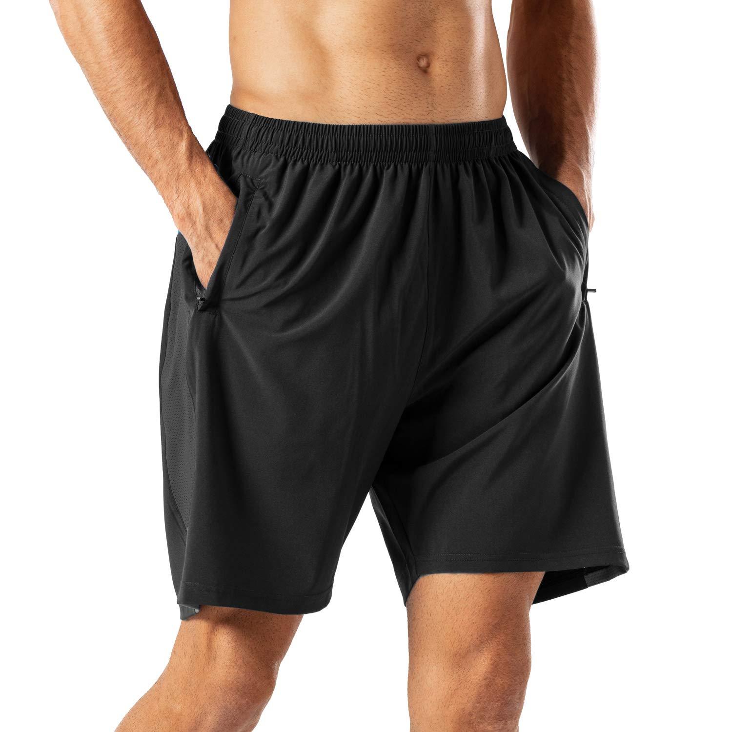 Men's Casual Sports Quick Dry Workout Running Gym Training Shorts with Zipper Pockets