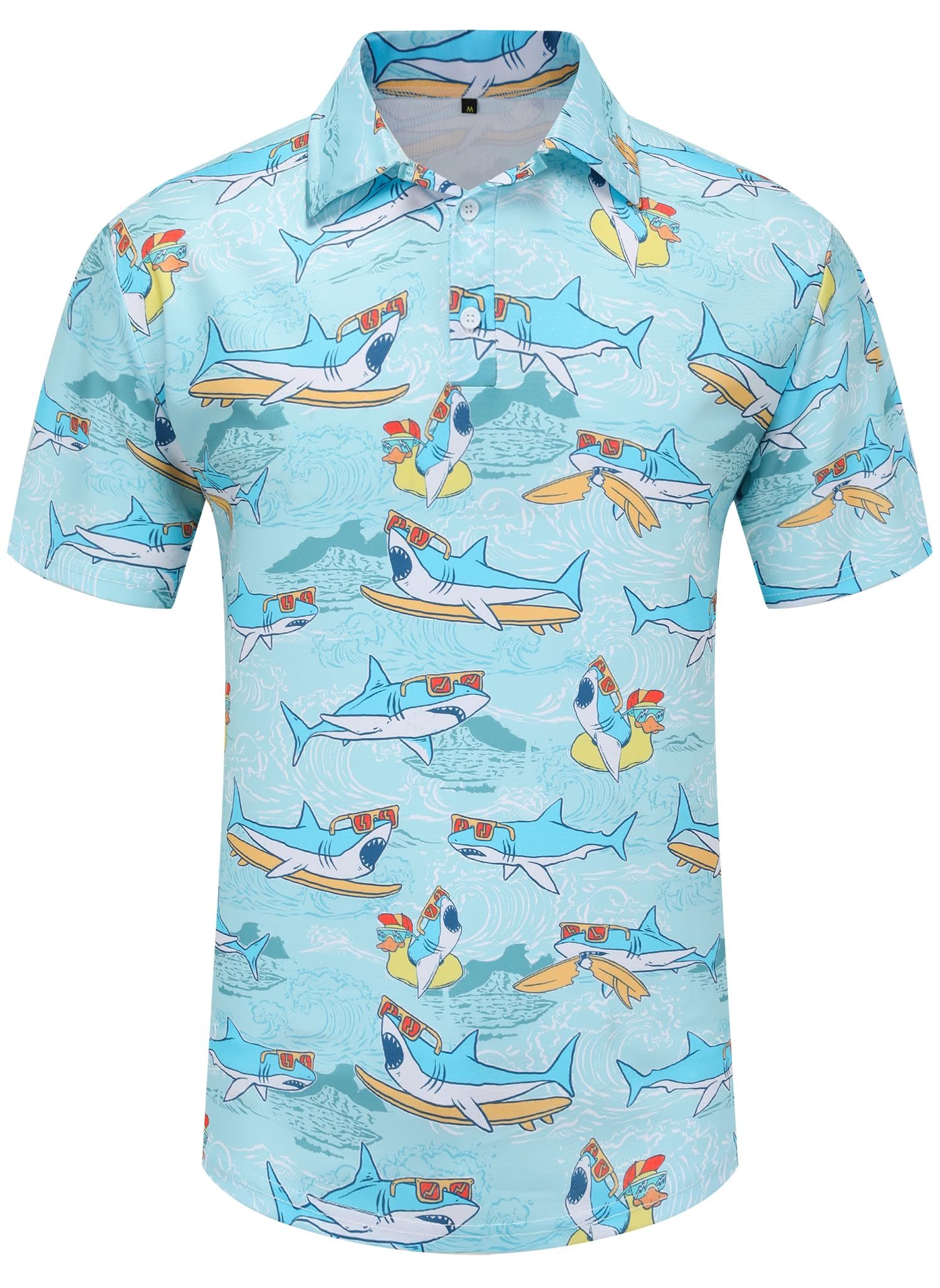 Funny Golf Shirt for Men Dry Fit Short Sleeve Print Men's Shark Golf Polo Shirt