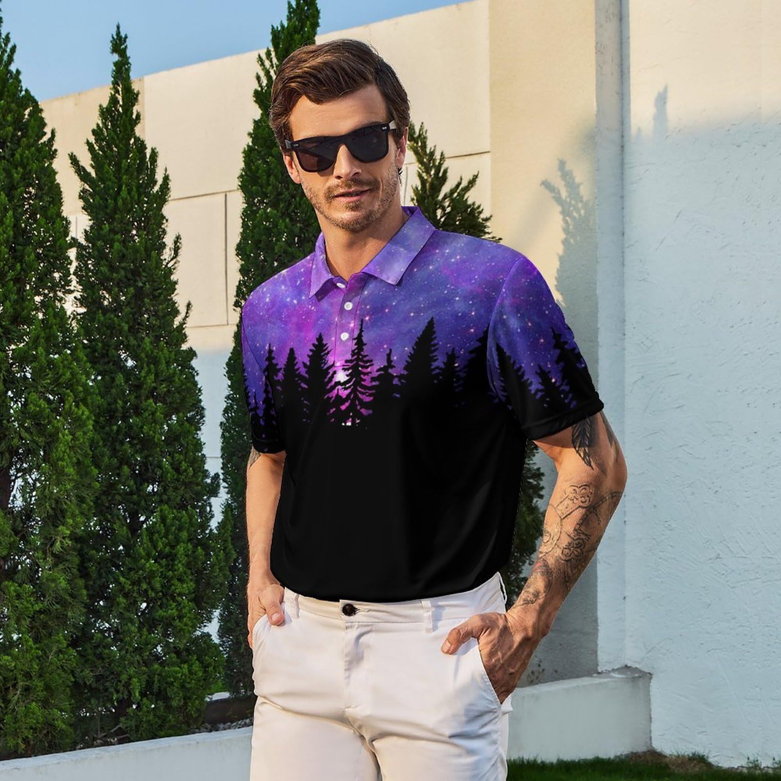 Graphic Men's Polo Shirt Short Sleeve Print Golf Shirts Moisture Wicking Collared Shirt