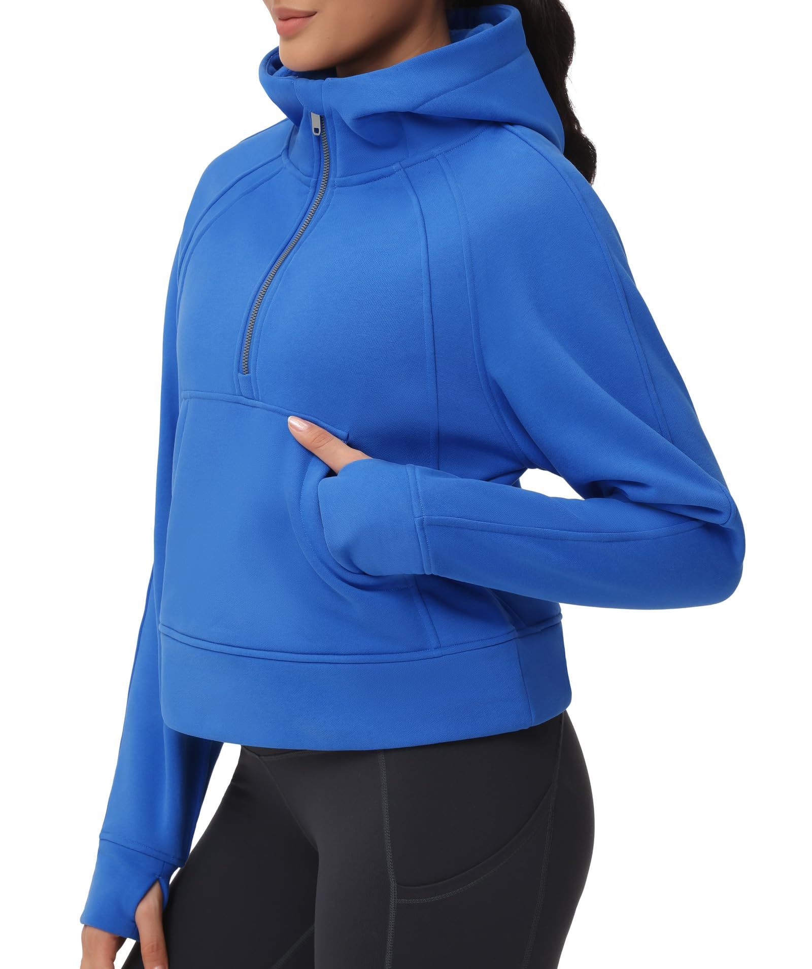 Womens' Hoodies Half Zip Long Sleeve Fleece Crop Pullover Sweatshirts with Pockets Thumb Hole