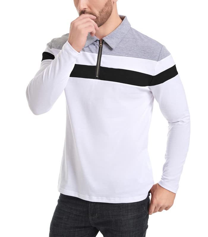 Long Sleeve Polo Shirt 1_4 Zip Casual Slim Fit Lapel Neck Basic Designed Shirt