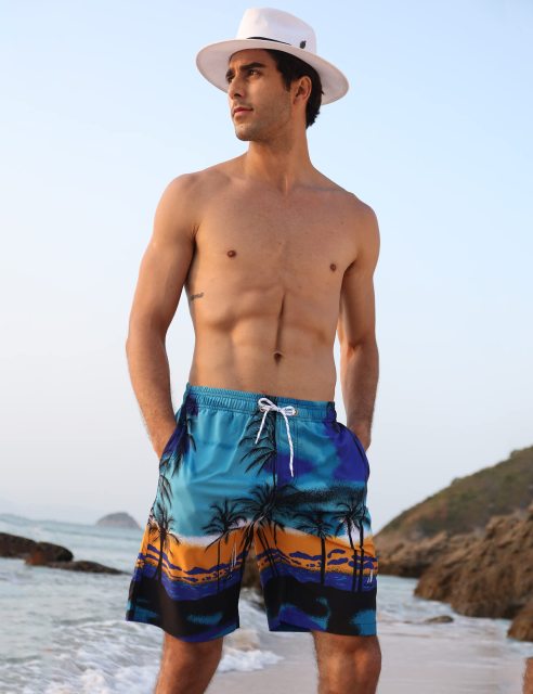 Mens Swim Trunks Quick Dry Board Shorts with Back Pocket