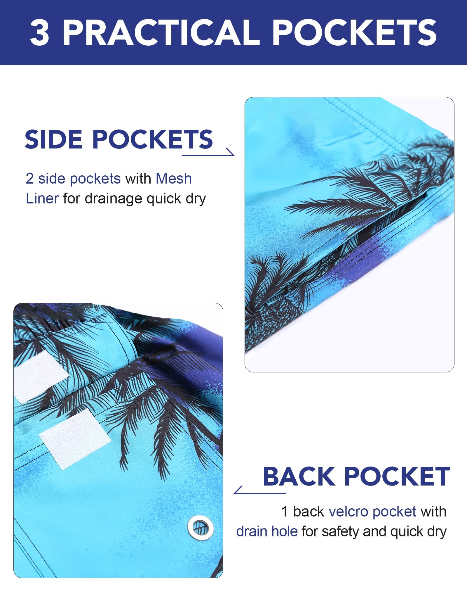 Mens Swim Trunks Quick Dry Board Shorts with Back Pocket