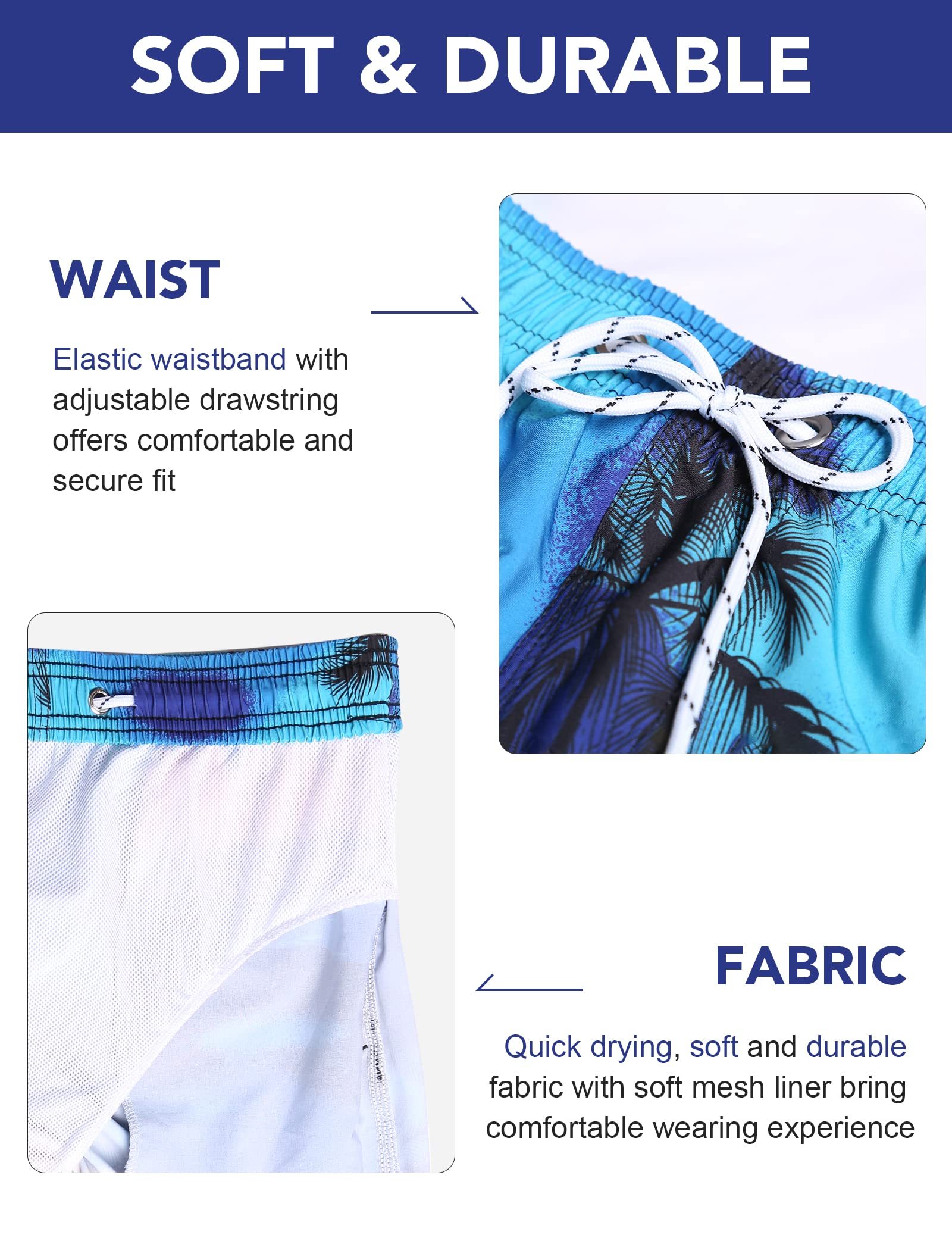 Mens Swim Trunks Quick Dry Board Shorts with Back Pocket