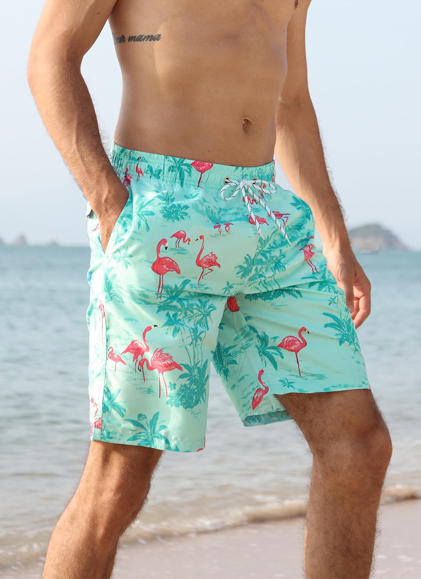 Mens Quick Dry Printed Beachshorts Swim Trunks with Mesh Lining Swimwear Bathing Suits