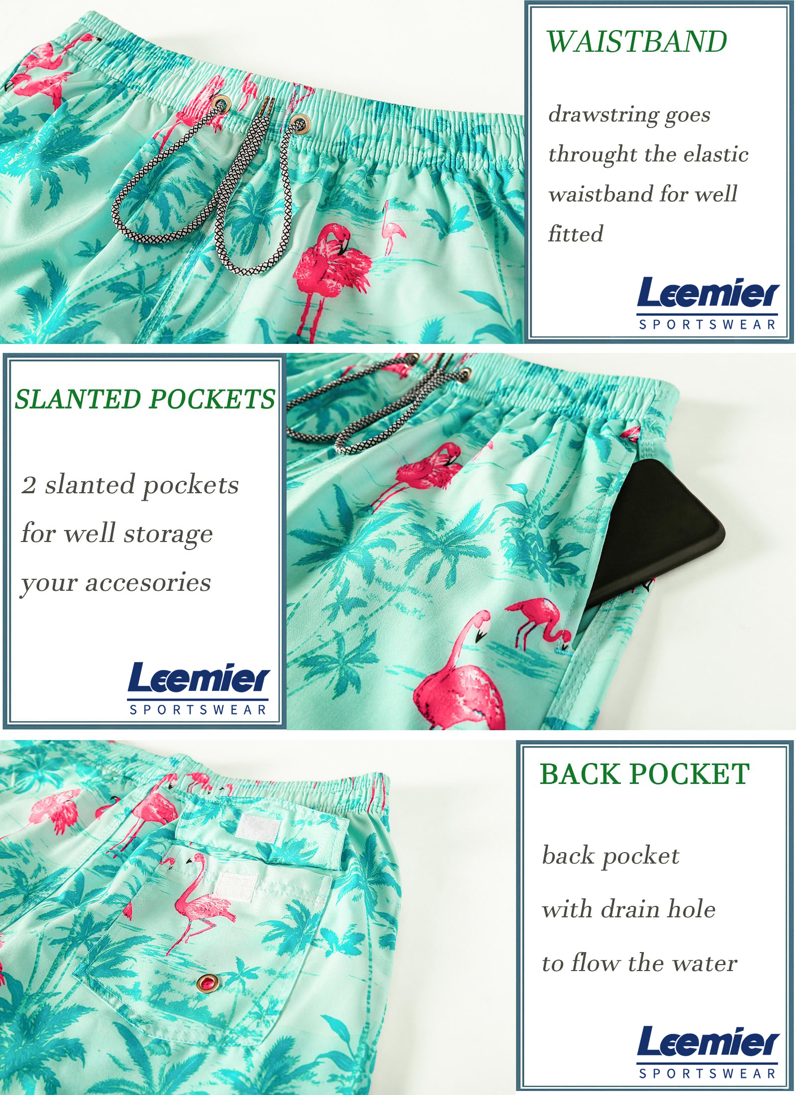Mens Quick Dry Printed Beachshorts Swim Trunks with Mesh Lining Swimwear Bathing Suits