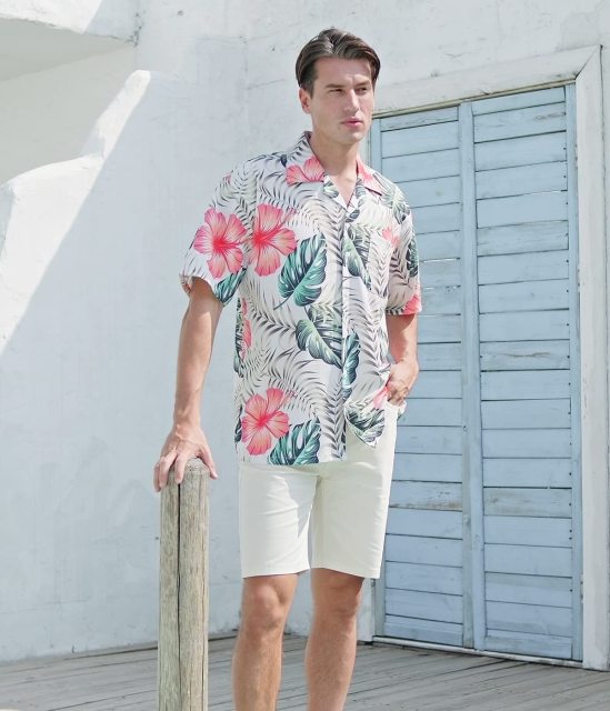Tropical Shirts Button Down Casual Hawaiian Short Sleeve Loose Beach Shirts for Men