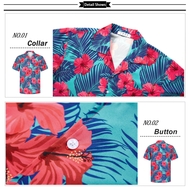 Mens Hawaiian Shirts Short Sleeve Stretch Casual Aloha Shirt Tropical Button Down Beach Shirts