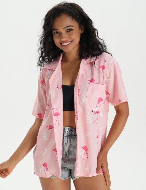 Womens Button Down Hawaiian Shirt Casual Fashion Shirts Summer Blouses