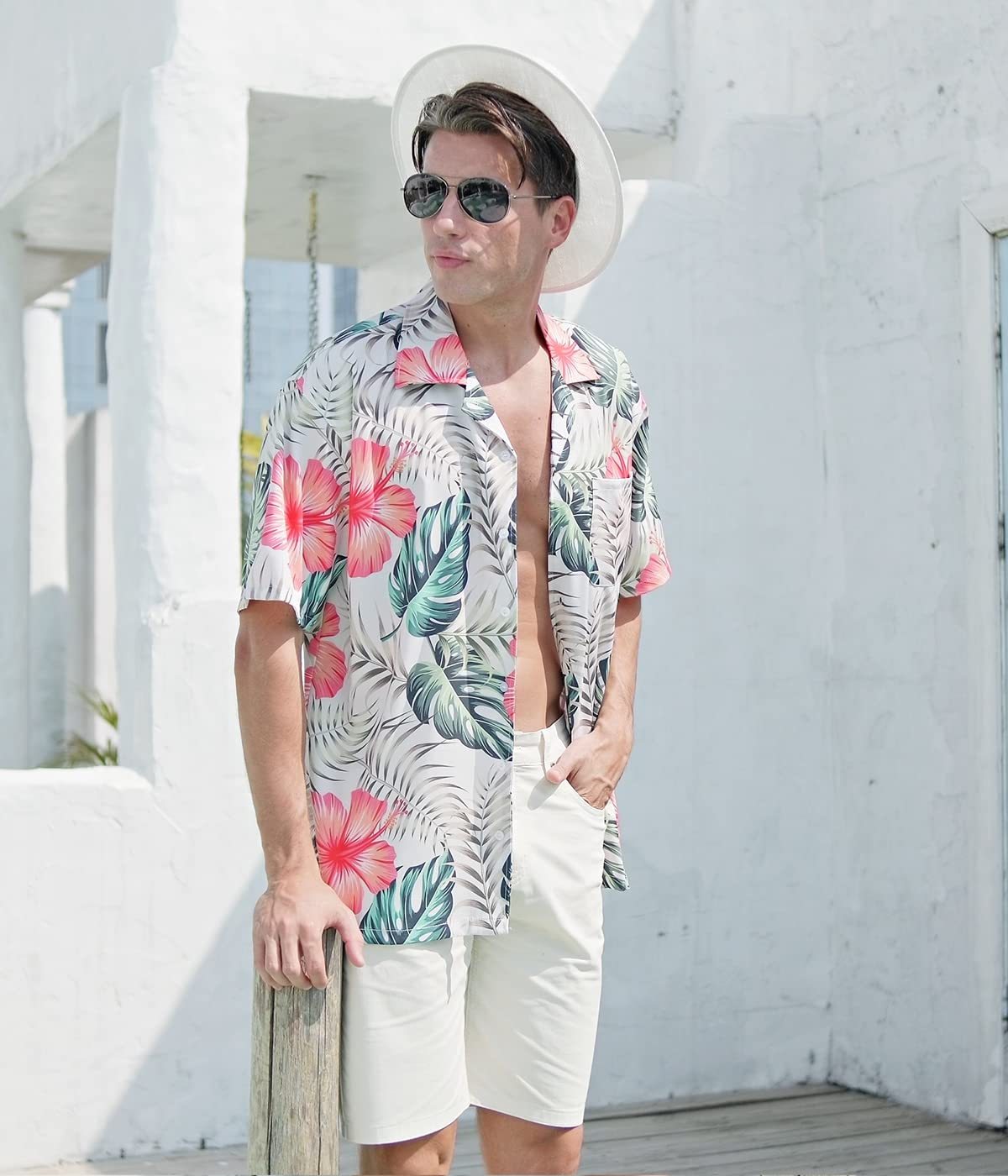 Tropical Shirts Button Down Casual Hawaiian Short Sleeve Loose Beach Shirts for Men