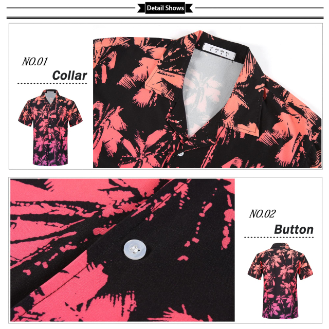 Hawaii Shirts Soft Cool Floral Tropic Print V Neck Summer Tops Short Sleeve Button Up T-Shirt