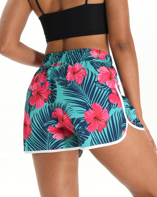 Women's Quick Dry Board Shorts Floral Beach Shorts Swim Shorts with Pockets