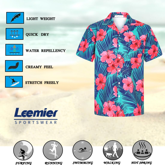 Mens Hawaiian Shirts Short Sleeve Stretch Casual Aloha Shirt Tropical Button Down Beach Shirts
