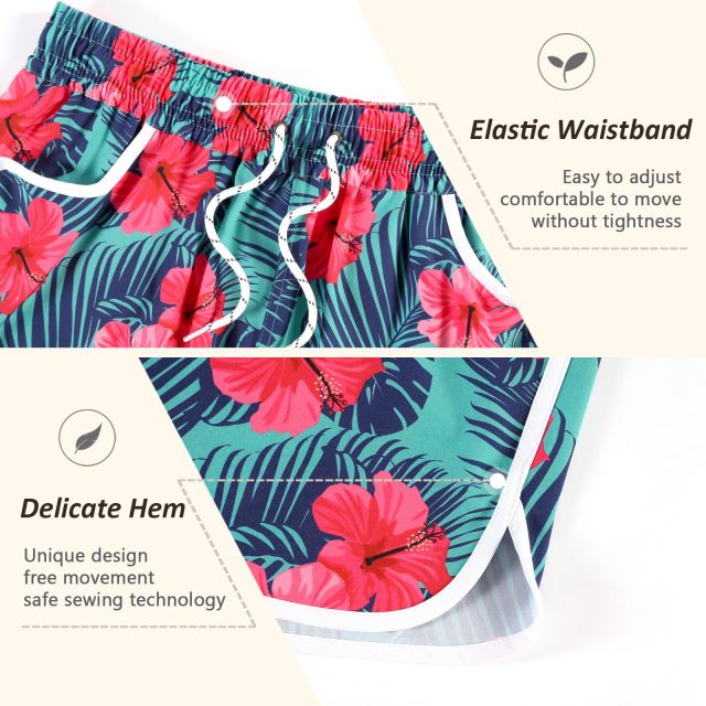 Women's Quick Dry Board Shorts Floral Beach Shorts Swim Shorts with Pockets