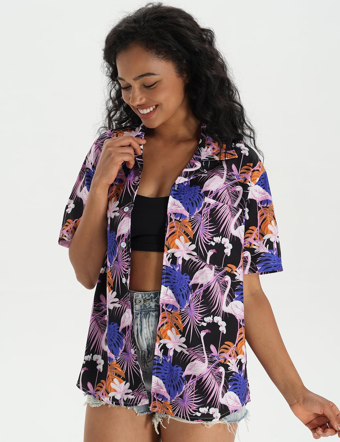 Hawaiian Shirts for Women Hawaiian Summer Short Sleeve Casual Relaxed Fit Button Down