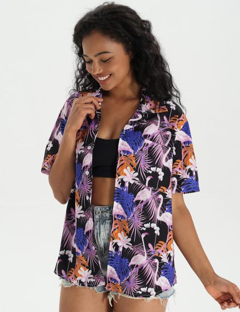Hawaiian Shirts for Women Hawaiian Summer Short Sleeve Casual Relaxed Fit Button Down