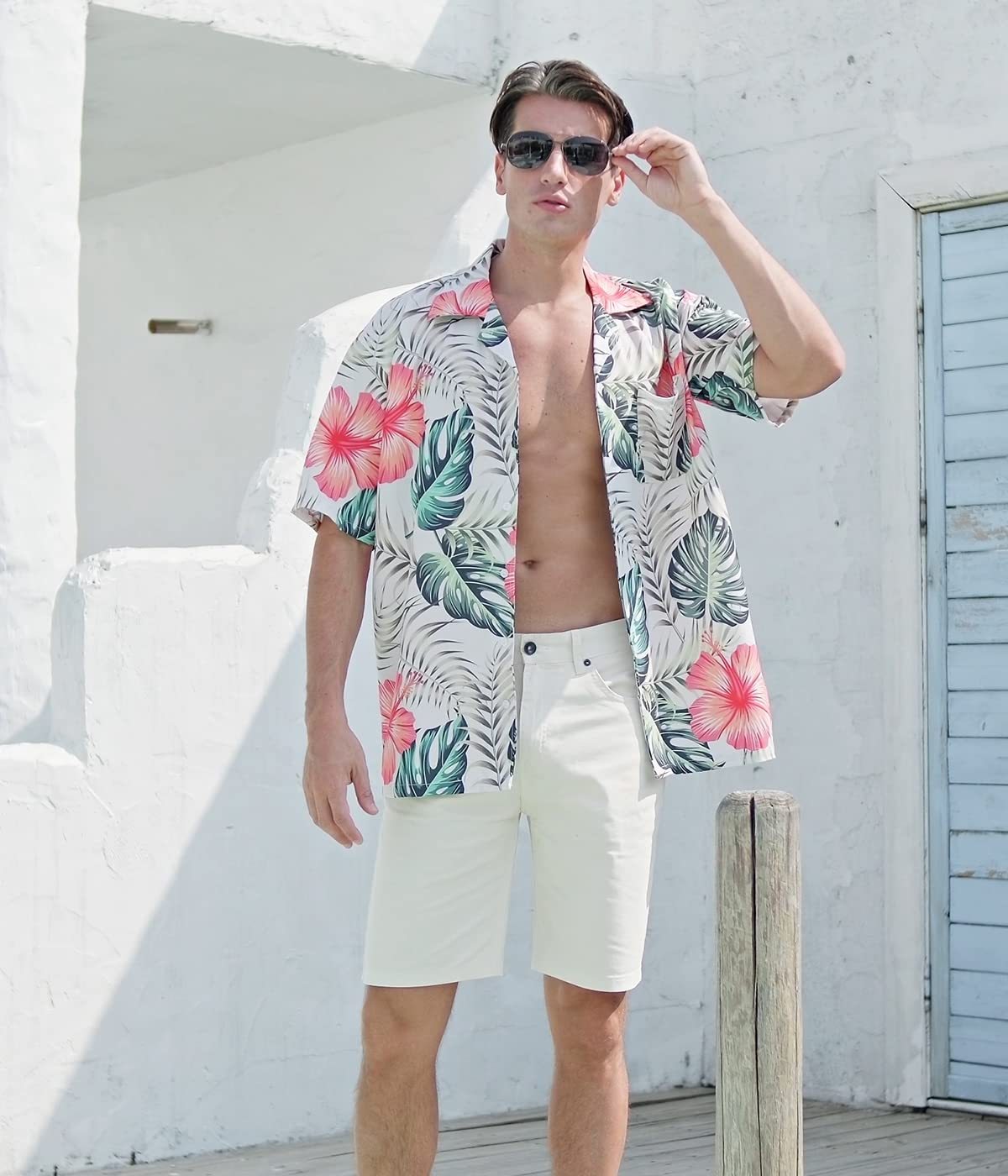 Tropical Shirts Button Down Casual Hawaiian Short Sleeve Loose Beach Shirts for Men