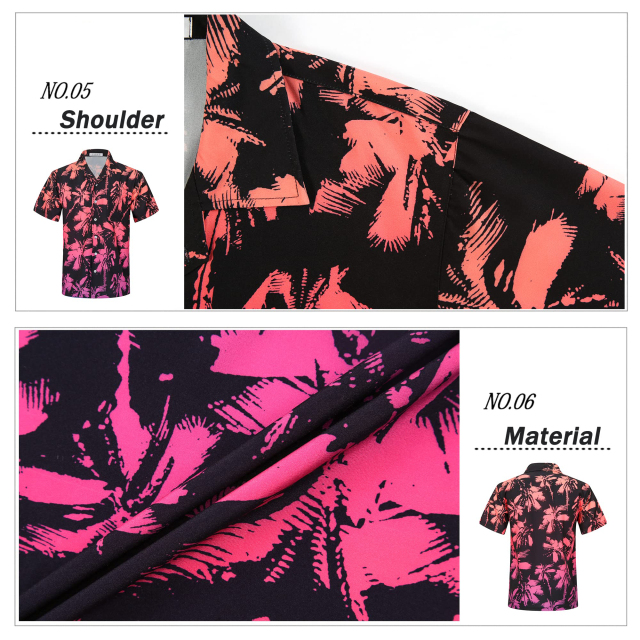 Hawaii Shirts Soft Cool Floral Tropic Print V Neck Summer Tops Short Sleeve Button Up T-Shirt