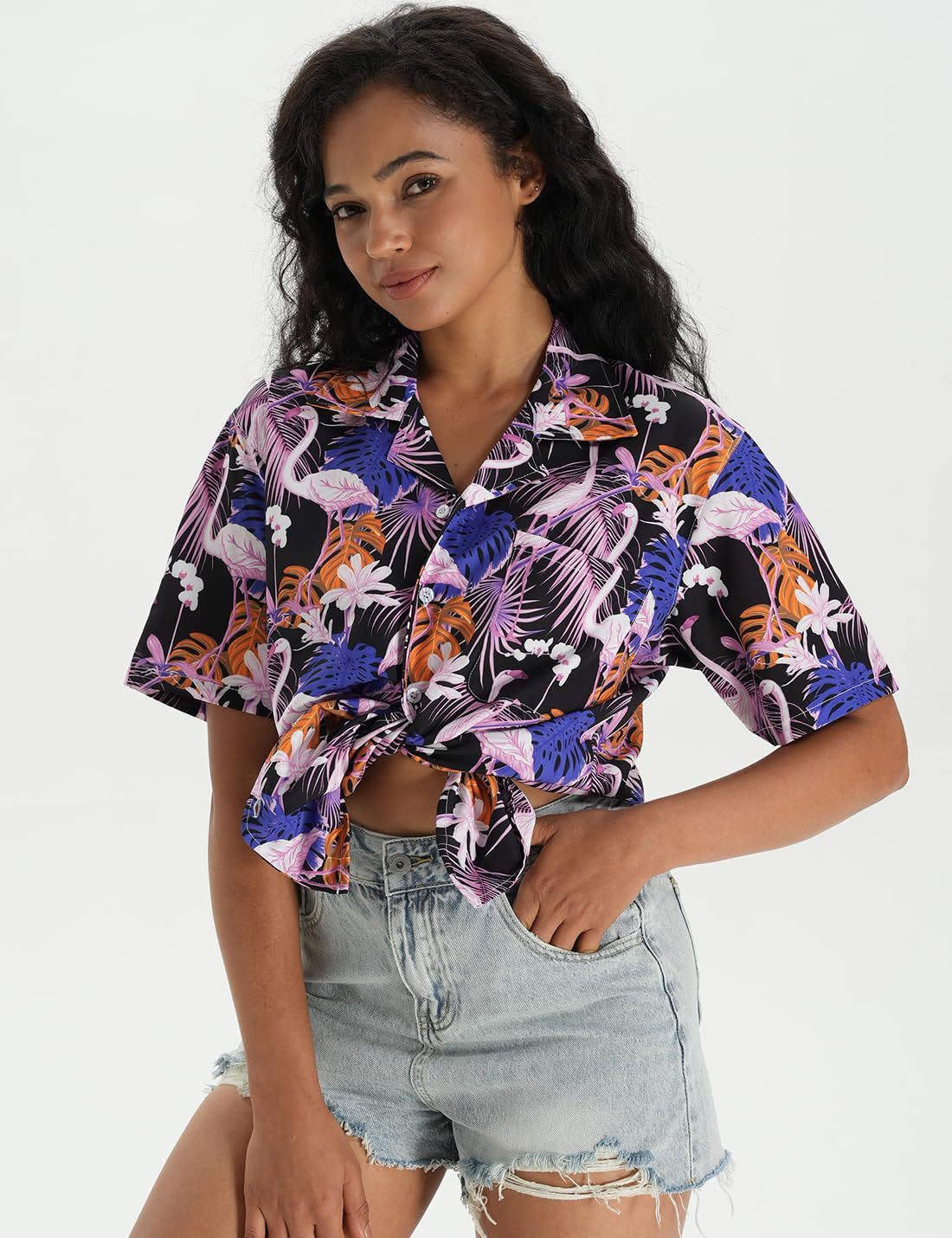 Hawaiian Shirts for Women Hawaiian Summer Short Sleeve Casual Relaxed Fit Button Down