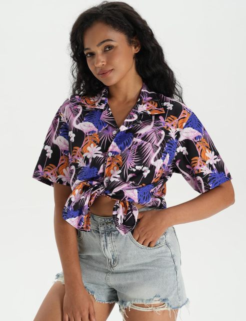 Hawaiian Shirts for Women Hawaiian Summer Short Sleeve Casual Relaxed Fit Button Down