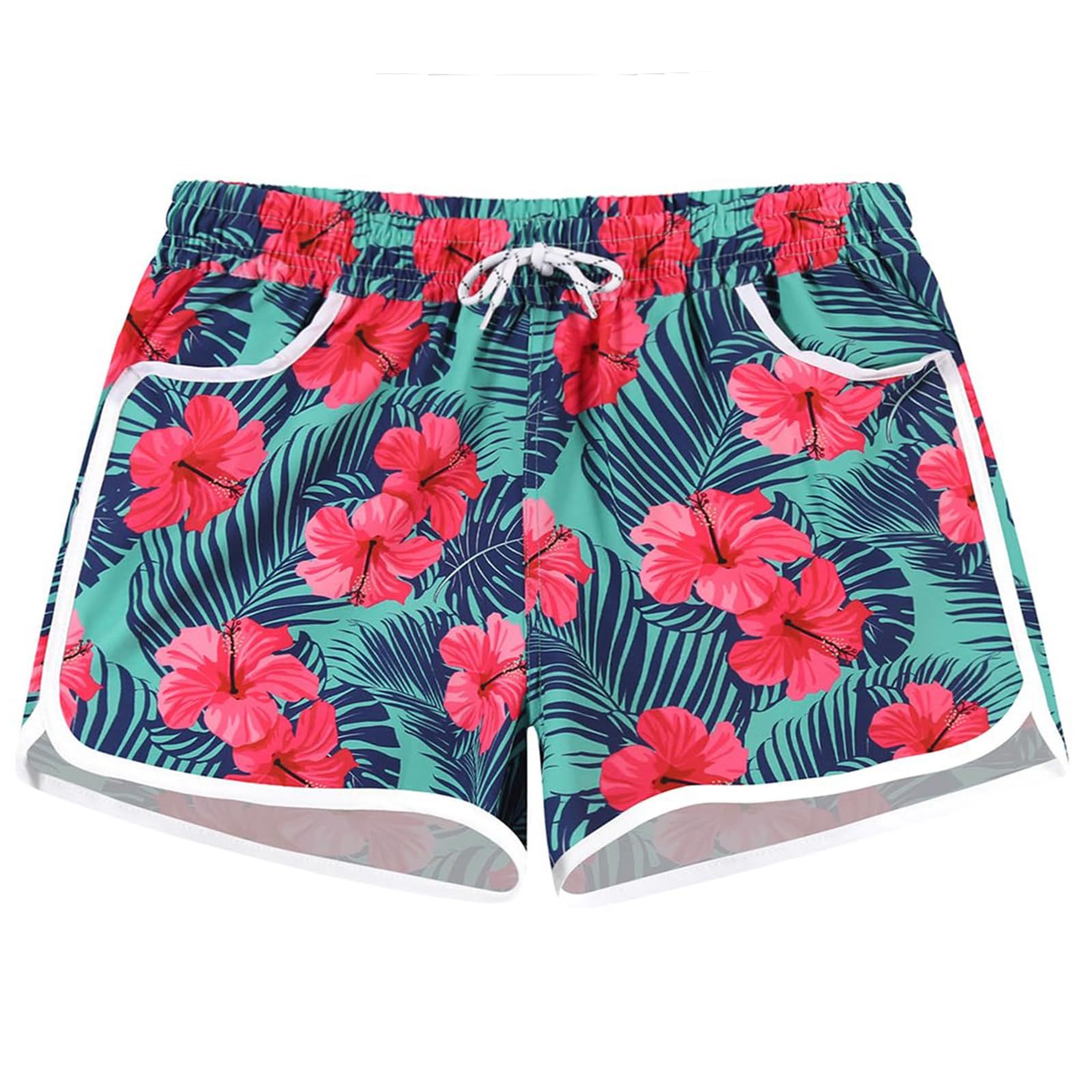 Women's Quick Dry Board Shorts Floral Beach Shorts Swim Shorts with Pockets