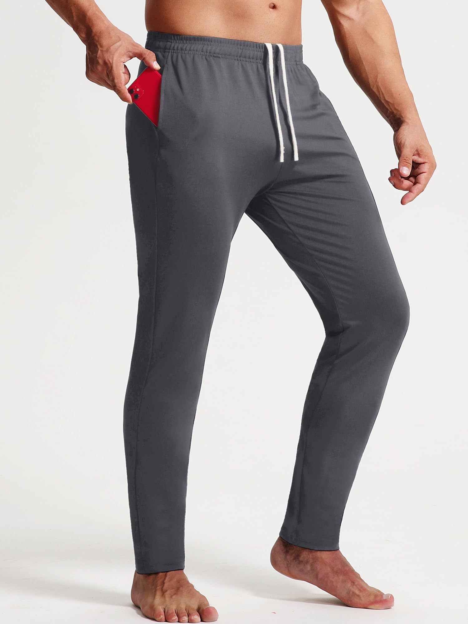 Men's Sweatpants with Zipper Pockets Tapered Track Athletic Pants Running Exercise Workout