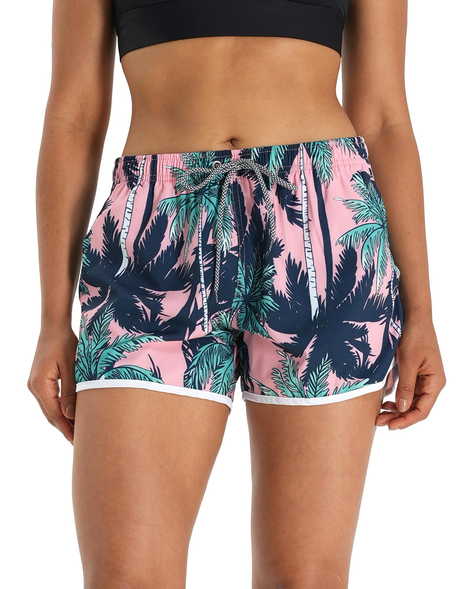 Women's Board Shorts Quick Dry Drawstring Sports Swim Shorts with Pocket