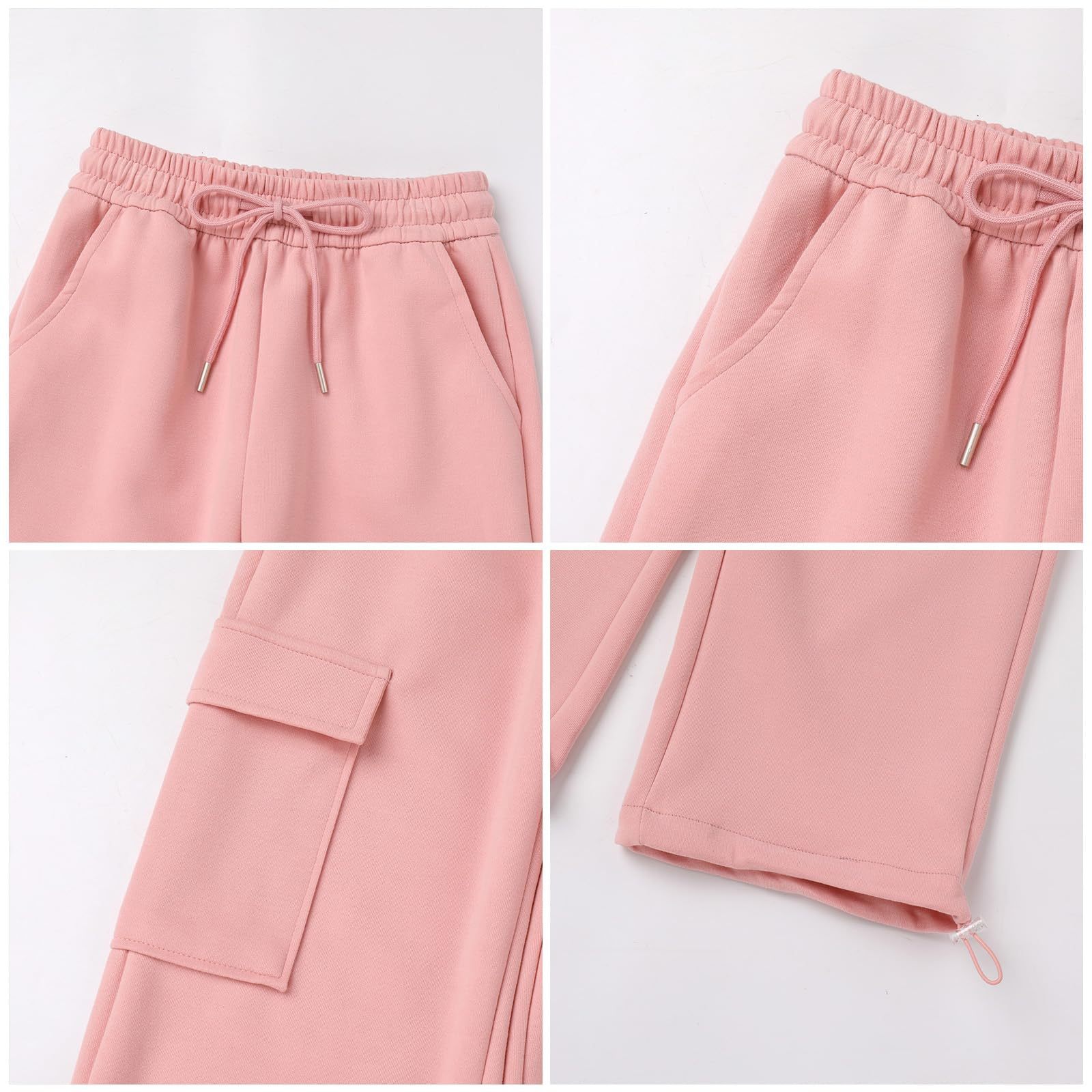 Women's Wide Leg Sweatpants Elastic High Waisted Baggy Drawstring Cuffs Athletic Pants with Pockets
