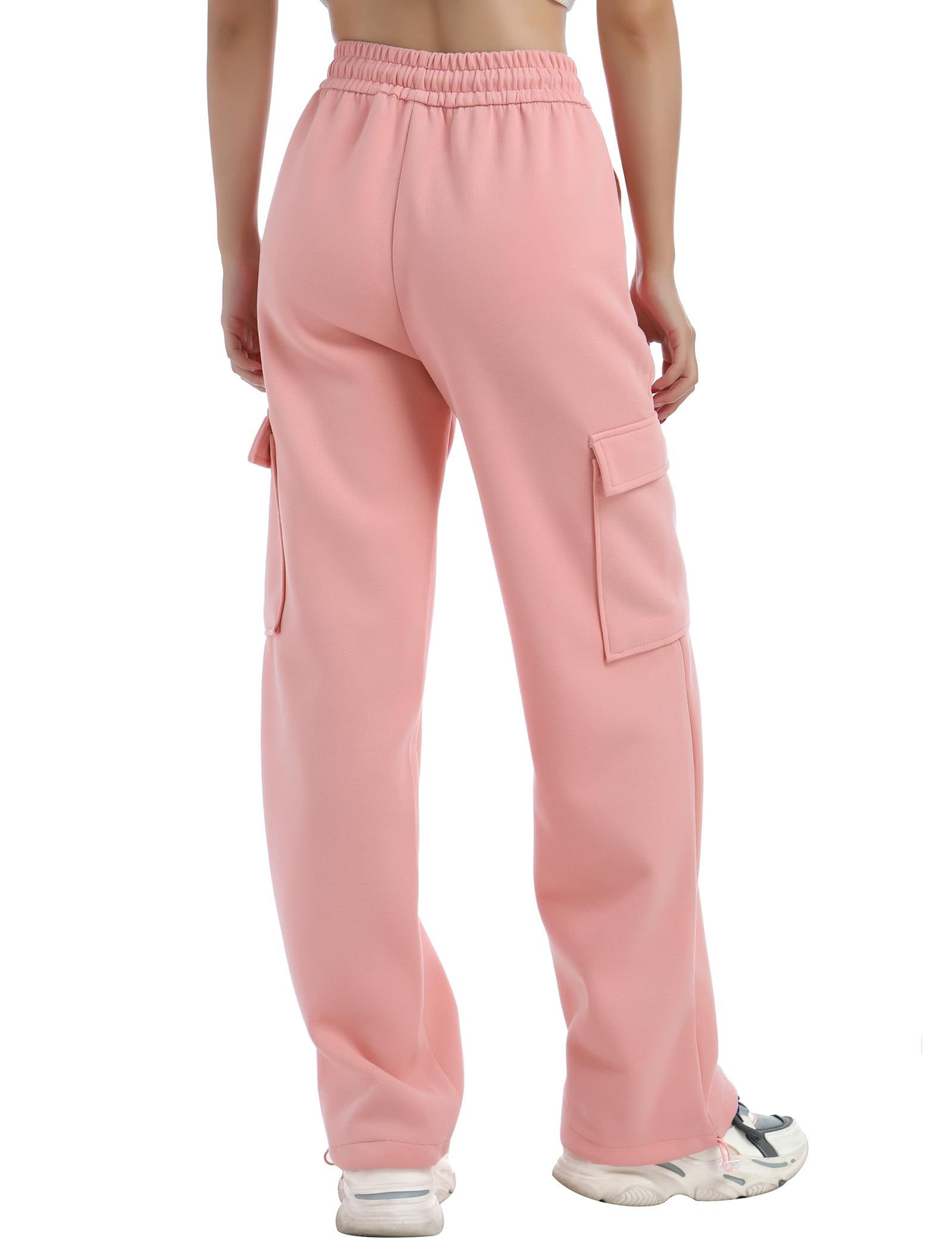 Women's Wide Leg Sweatpants Elastic High Waisted Baggy Drawstring Cuffs Athletic Pants with Pockets