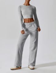 Wide Leg Sweatpants Women Stretch Waist Straight Leg Pants Baggy Yoga Pants with Pockets