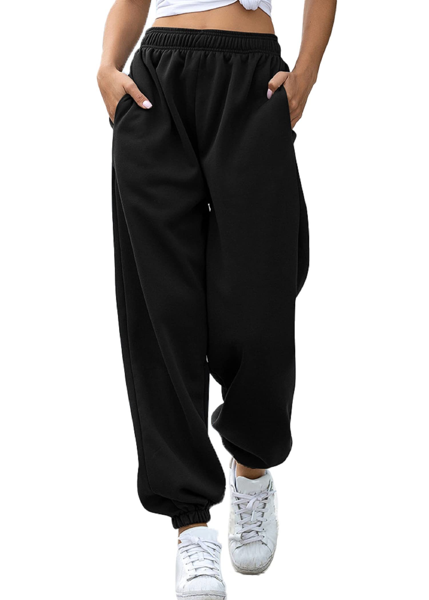 Women's Cinch Bottom Sweatpants with Pockets High Waist Jogger Pants for Gym Sporty Athletic Fit Lounge Trousers