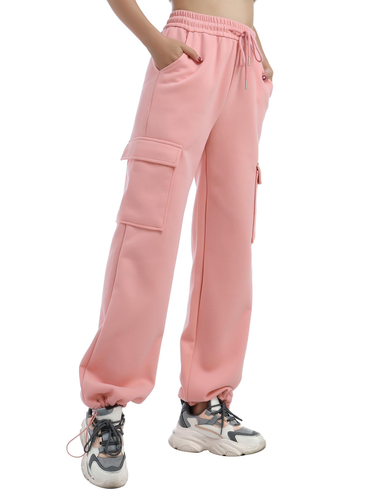 Women's Wide Leg Sweatpants Elastic High Waisted Baggy Drawstring Cuffs Athletic Pants with Pockets