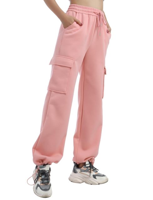 Women's Wide Leg Sweatpants Elastic High Waisted Baggy Drawstring Cuffs Athletic Pants with Pockets