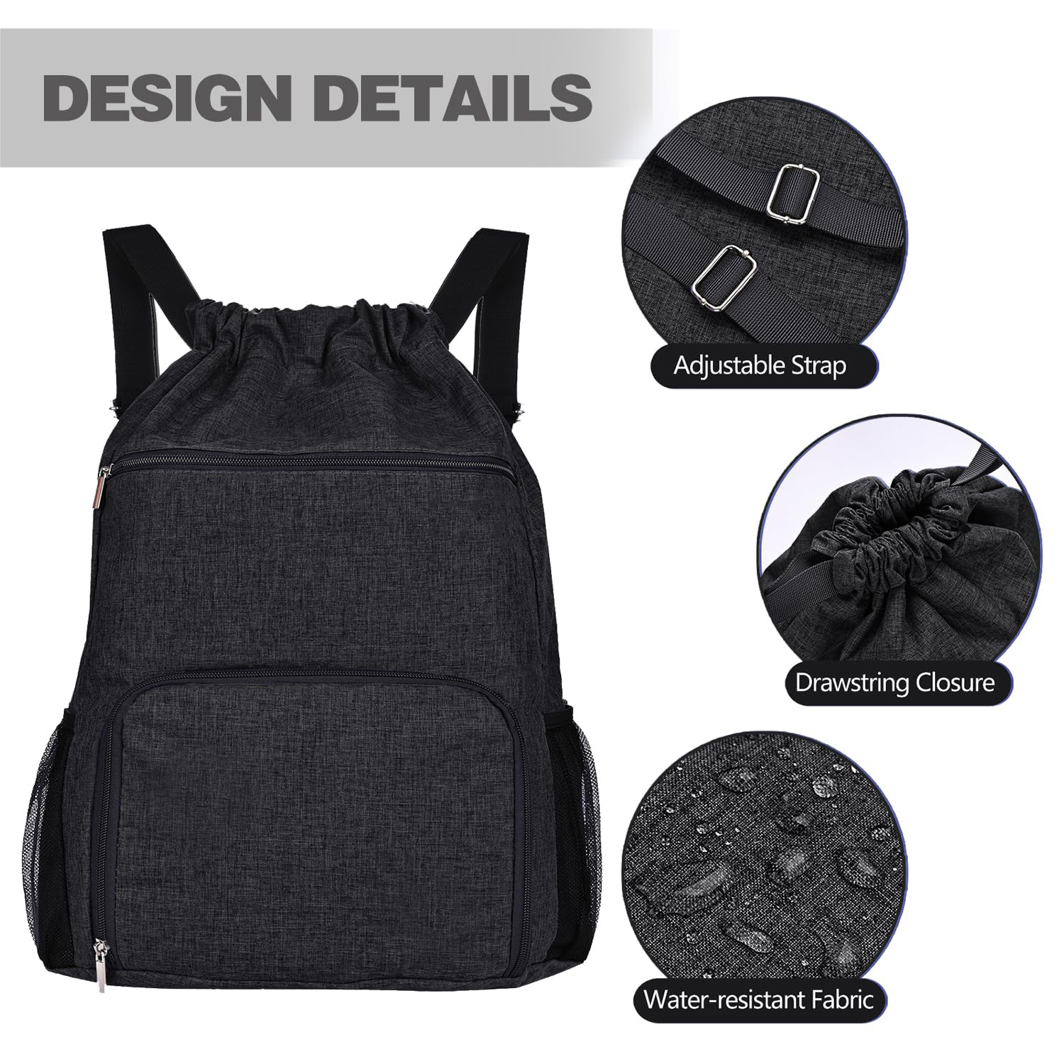 Drawstring Backpack Sports Gym Bag Wet Pocket and Shoe Compartment Water-Resistant String Bag