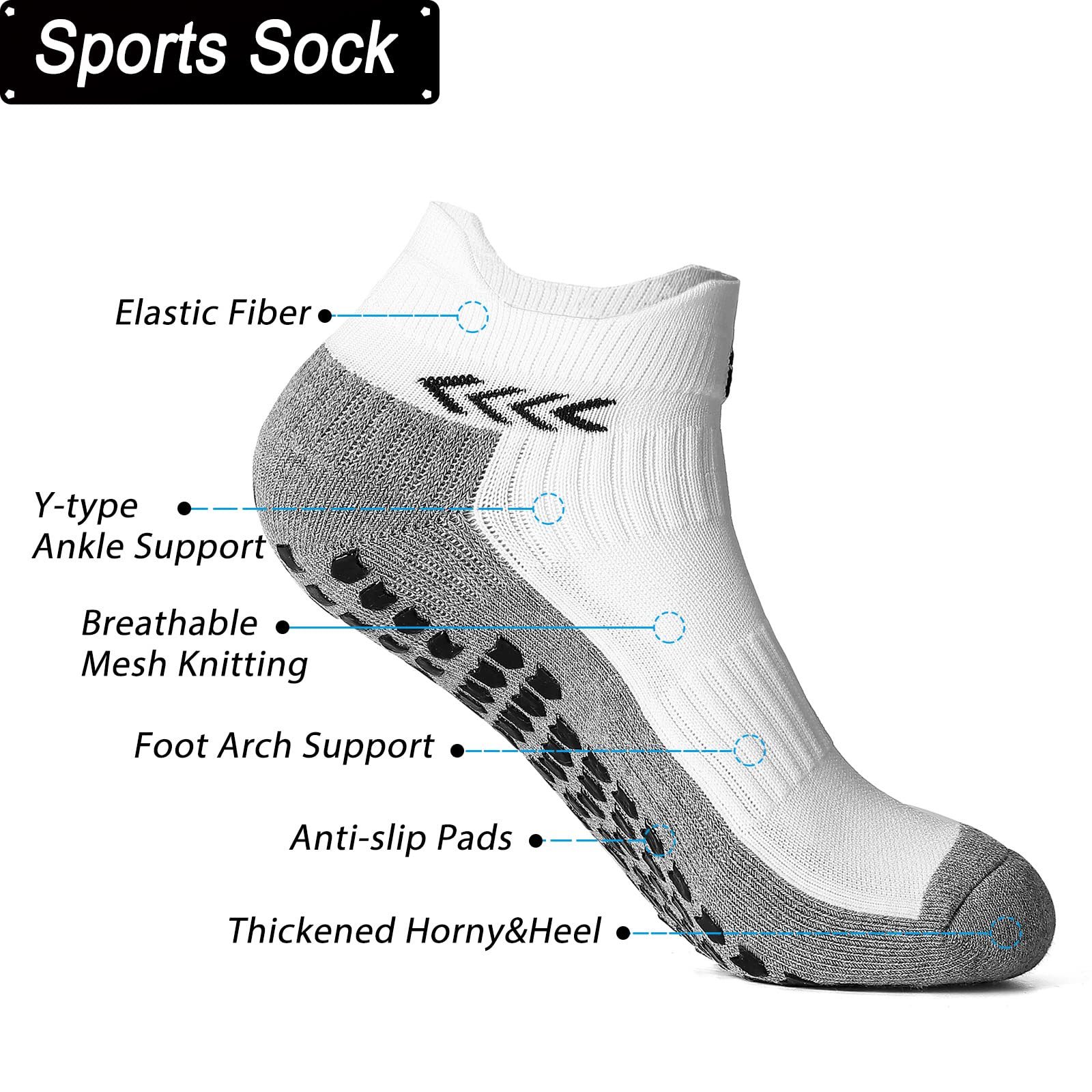 Anti-slip Athletic Sock for Men Women Soccer Socks with Grips Non-skid Slipper Socks Trainning Socks for Yoga Gym Football