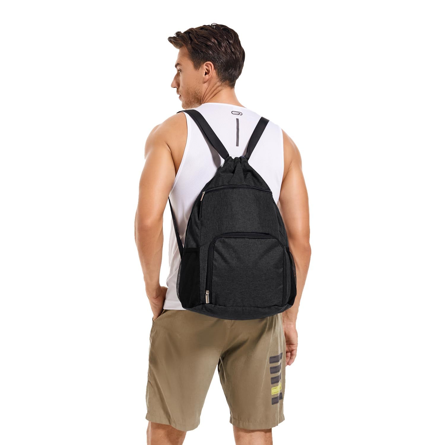 Drawstring Backpack Sports Gym Bag Wet Pocket and Shoe Compartment Water-Resistant String Bag