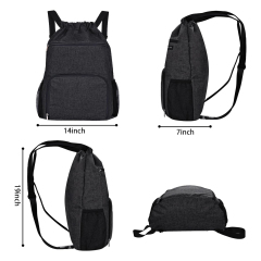 Drawstring Backpack Sports Gym Bag Wet Pocket and Shoe Compartment Water-Resistant String Bag