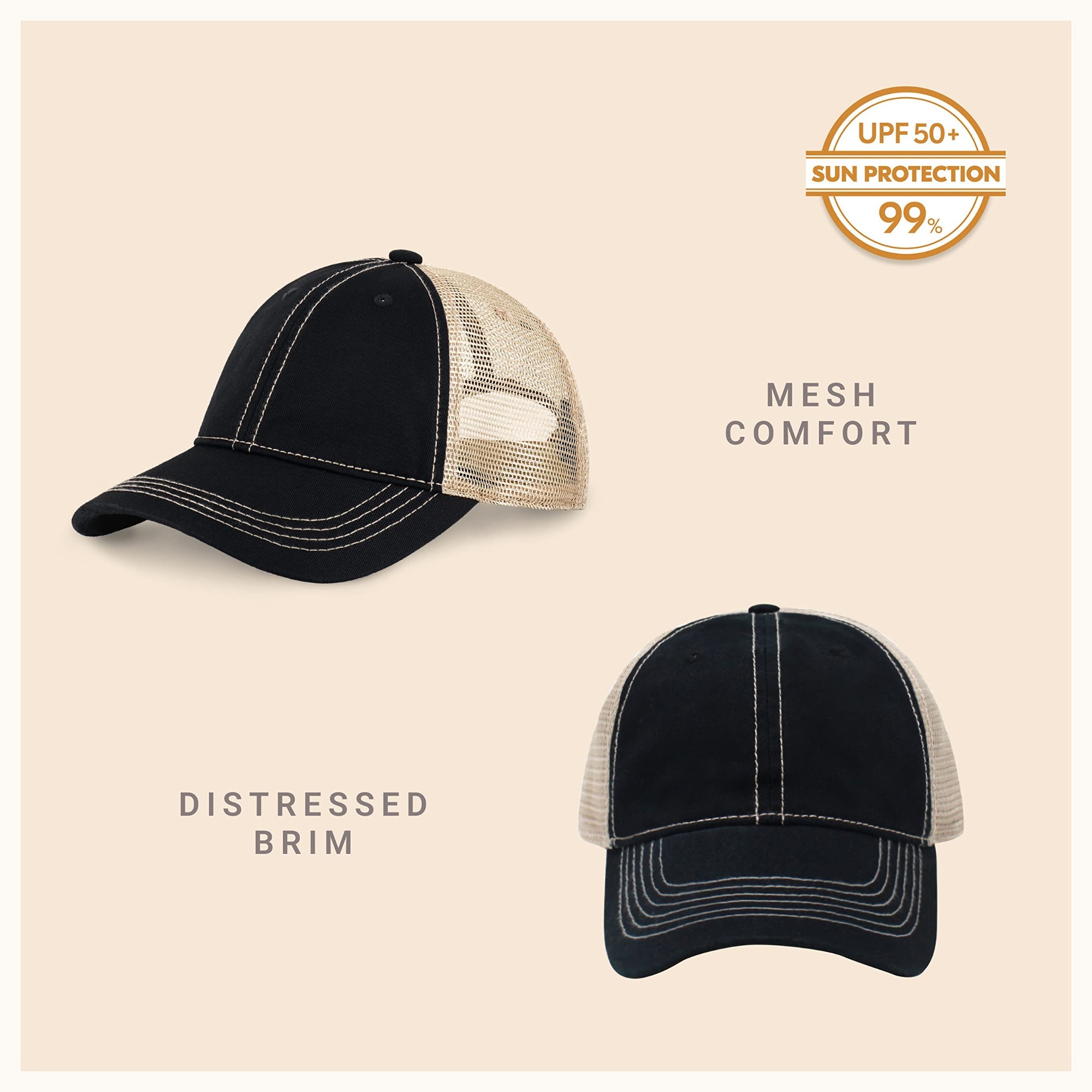Premium Washed Trucker Hat Pigment Dyed Cap Adjustable Outdoor Headwear