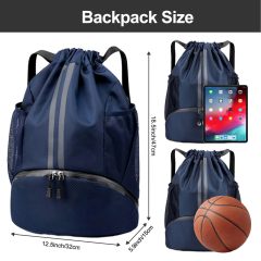 Sports Drawstring Backpack String Swim Gym Bag with Shoes Compartment and Wet Proof Pocket