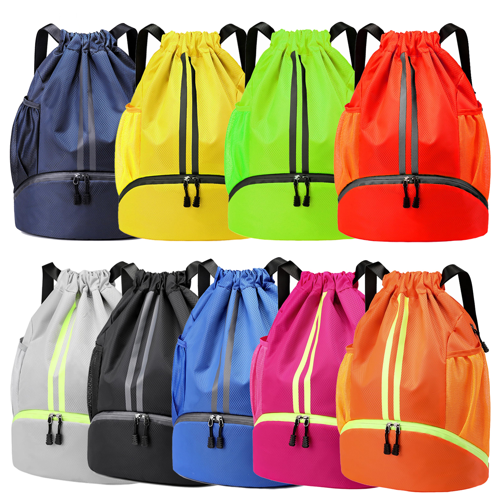 Sports Drawstring Backpack String Swim Gym Bag with Shoes Compartment and Wet Proof Pocket