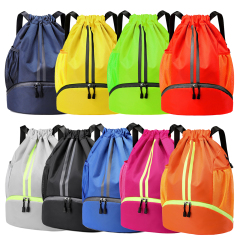Sports Drawstring Backpack String Swim Gym Bag with Shoes Compartment and Wet Proof Pocket