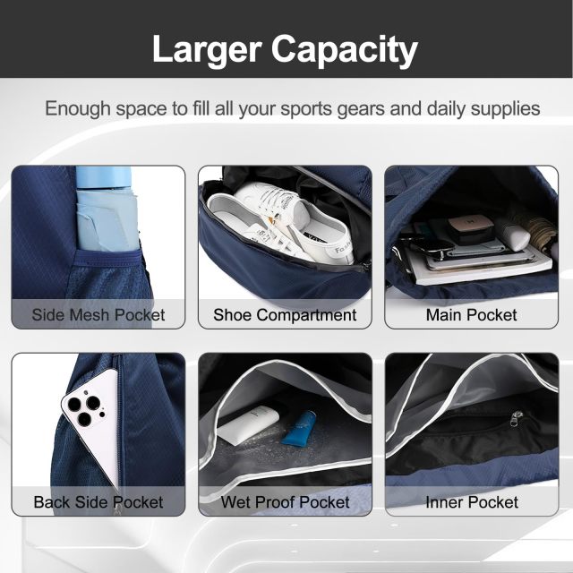 Sports Drawstring Backpack String Swim Gym Bag with Shoes Compartment and Wet Proof Pocket
