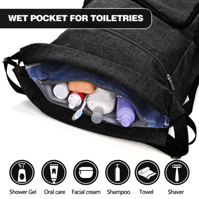 Drawstring Backpack Sports Gym Bag Wet Pocket and Shoe Compartment Water-Resistant String Bag