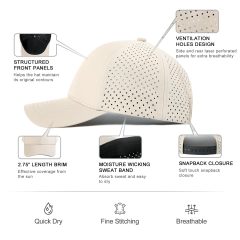 Unisex Quick Dry Baseball Cap Laser Cut Mesh Ball Cap Curved Brim Snapback Hat